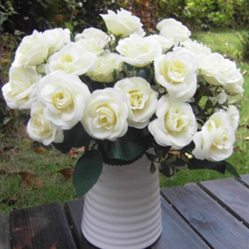12 Head Faux Rose Bouquet–European Style Silk Flowers for Home & Wedding Décor