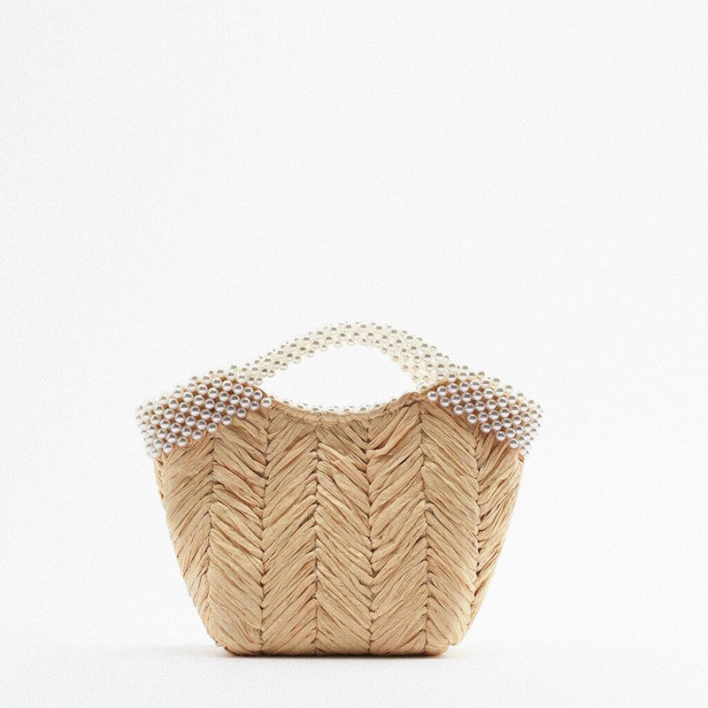 Women's Pearl Straw Woven Handbag–Summer Beach Tote, Crossbody & Shoulder Bag