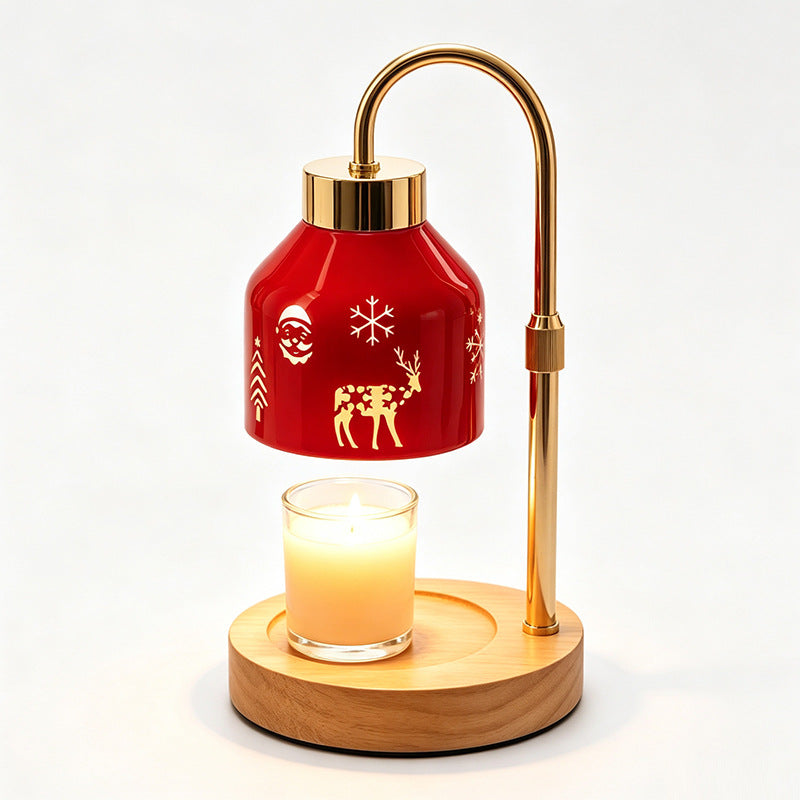 Red Glass Wax Melt Lamp - Christmas Aromatherapy Candle Warmer with Wooden Base & Ambient Night Light