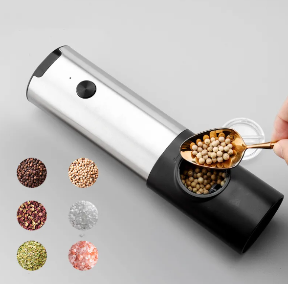 USB Rechargeable Electric Pepper Grinder–Automatic Salt & Pepper Mill, Adjustable Spice Grinder with LED Light, Modern Kitchen Tool
