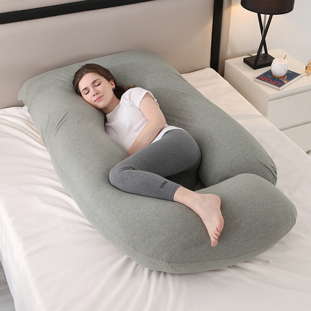 Cooling J-Shaped Pregnancy Pillow–Full Body Maternity Support Pillow With Detachable Arm Cushion