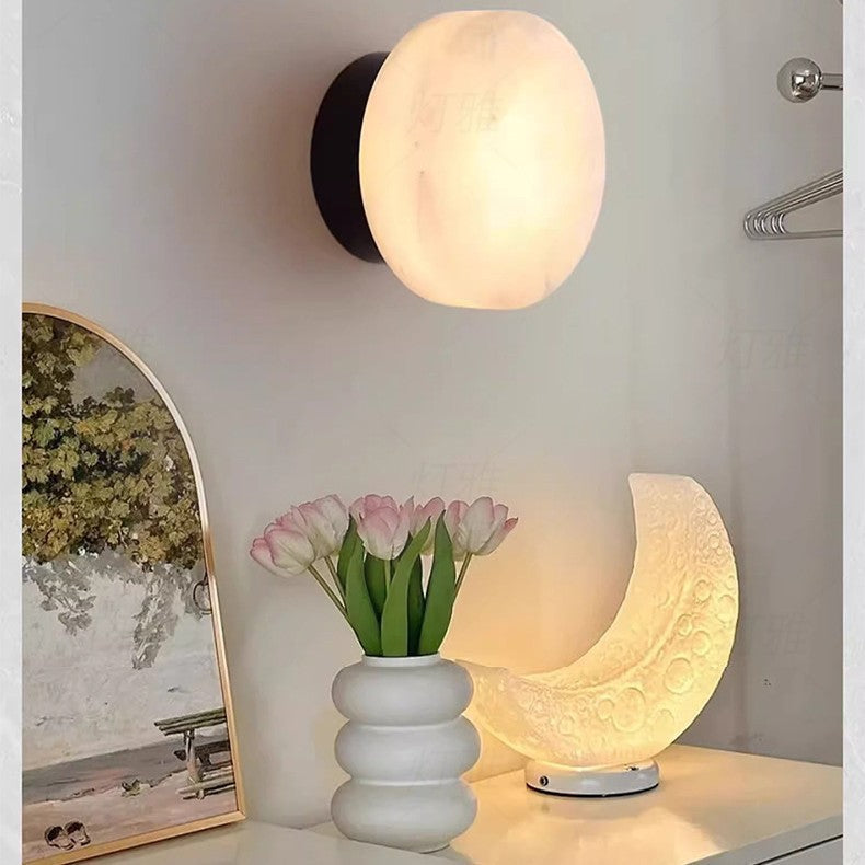 Natural Marble LED Wall Light - Italian-Inspired Round 3 Colour Bedside Wall Lamp