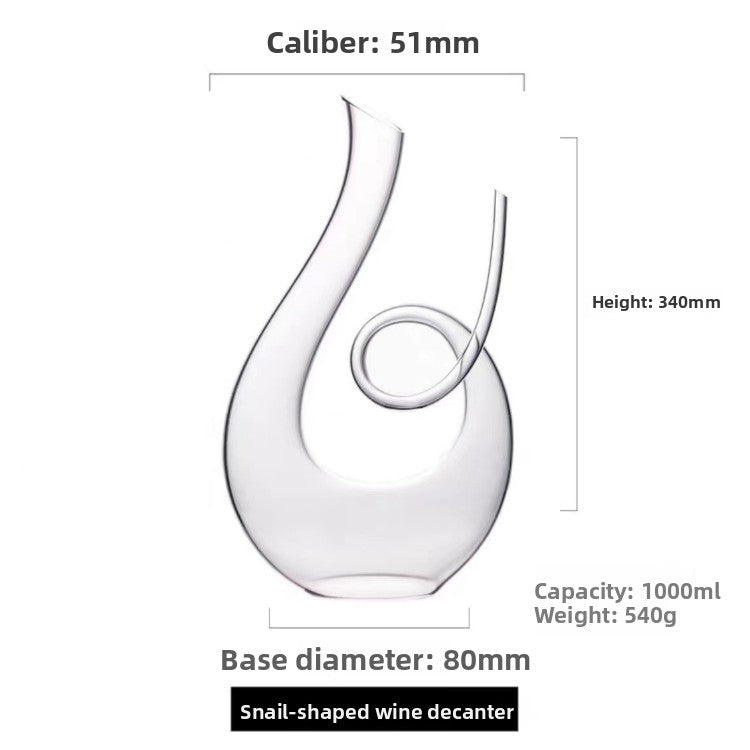 Crystal Glass Wine Decanter - 1000ml+ U-Shaped & Snail Red Wine Aerator Carafe