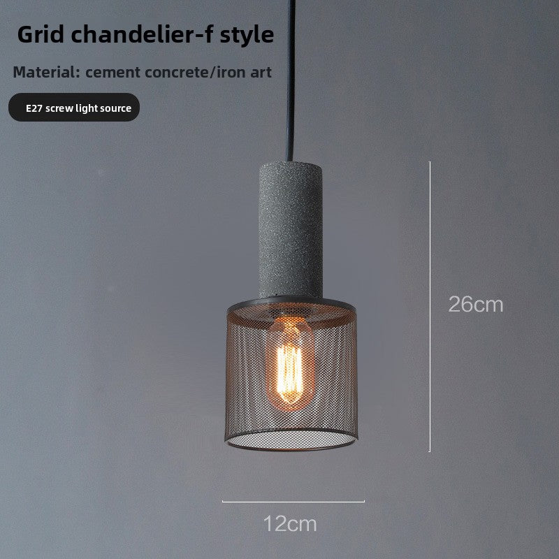 Industrial Style Cement Pendant Light - Vintage Iron Mesh Hanging Chandelier