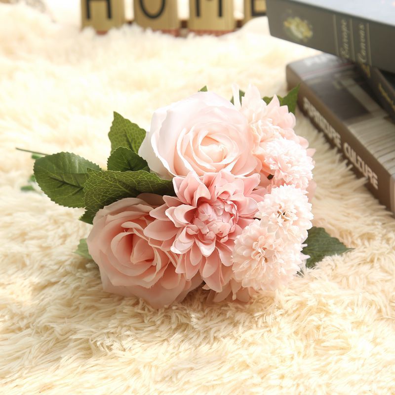Simulated Dahlia Rose Bouquet–Luxury Silk Faux Flowers for Elegant Home Décor