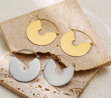 Titanium Steel Half Hoop Earrings–Gold & Silver Geometric Meia Argola Earrings, Lightweight Statement Jewellery