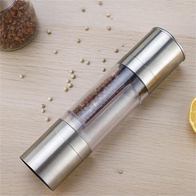 2-in-1 Stainless Steel Pepper Grinder–Double Head Salt & Pepper Mill, Manual Spice Grinder, Modern Kitchen Seasoning Tool
