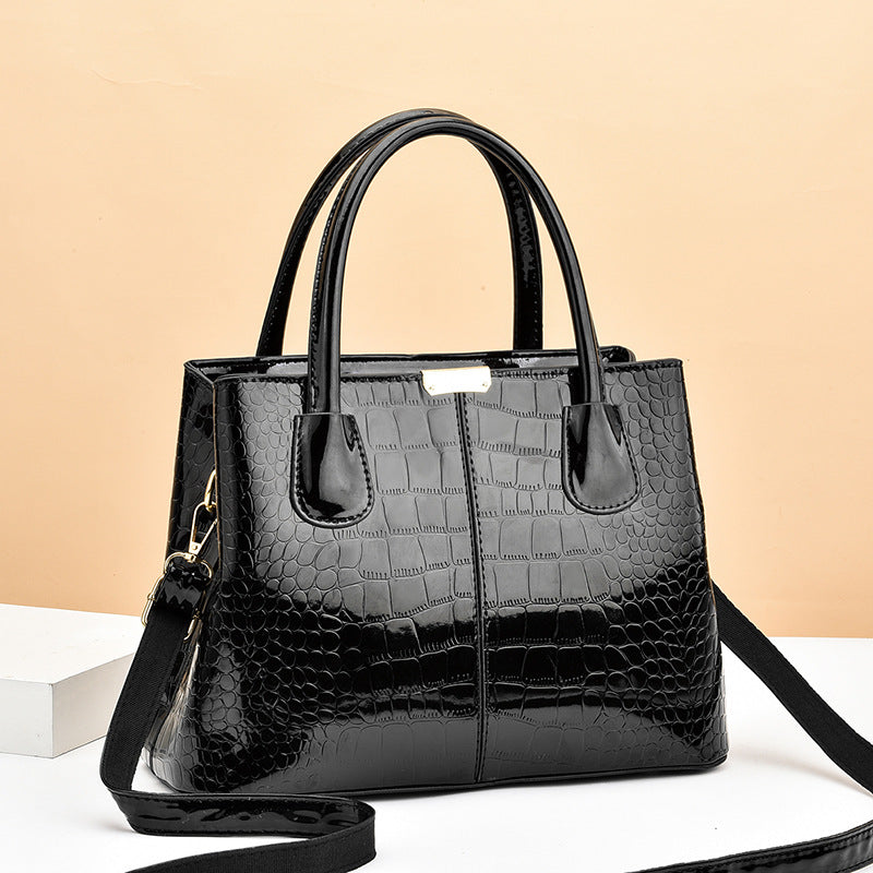 Women's Glossy Stone Pattern Handbag–Large Capacity Designer Shoulder Bag