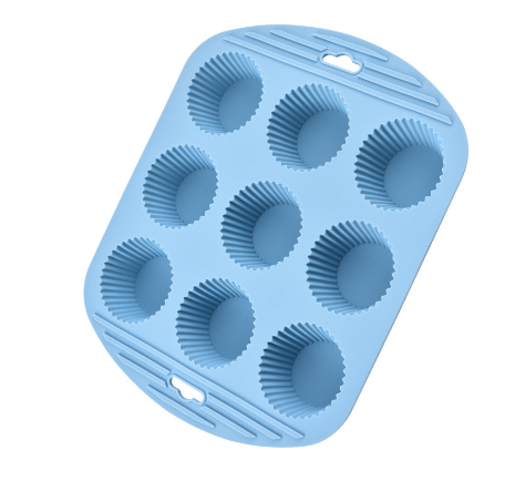 Silicone Muffin Tray–9-Cup Round Baking Mold, Non-Stick Cupcake, Jelly & Pudding Mold