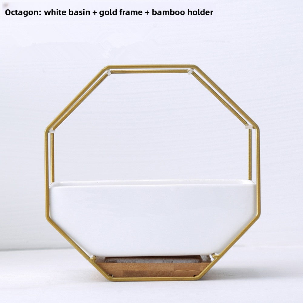 Nordic Ceramic Wall Planter–Modern Geometric Hanging Plant Pot With Bamboo Stand