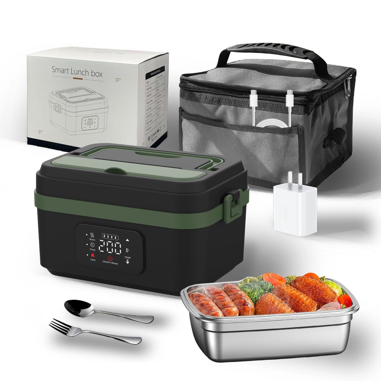 Portable Electric Lunch Box–USB Rechargeable Food Warmer with Stainless Steel Container