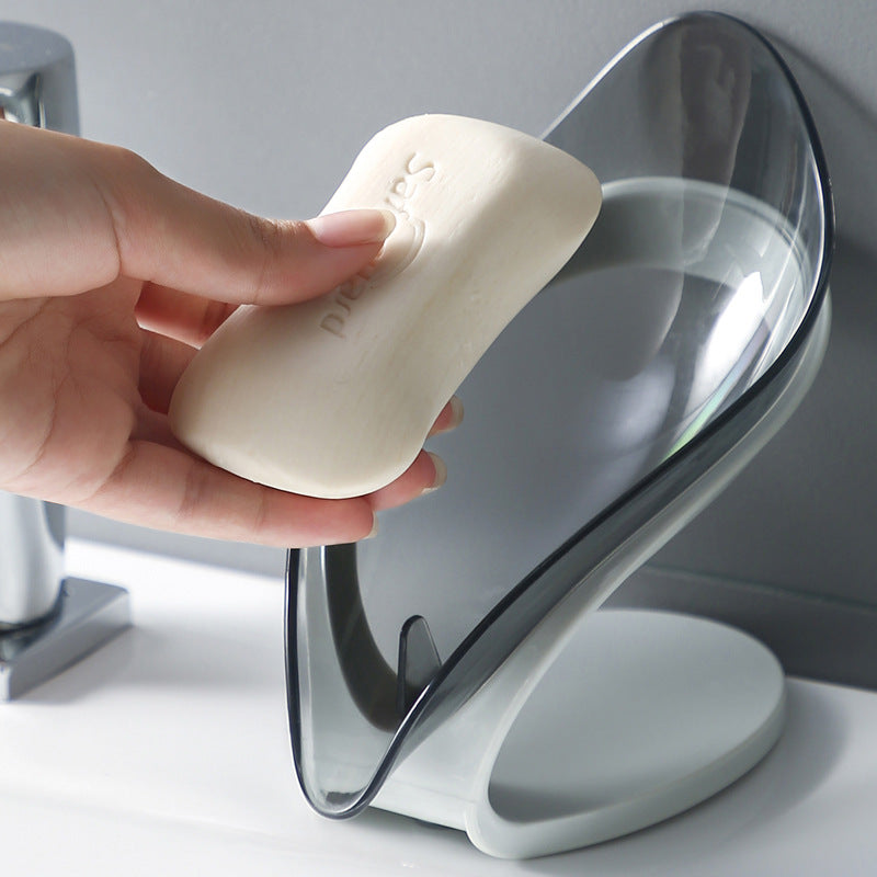 Leaf Soap Holder with Drain-Self Draining Suction Cup Soap Dish-Bathroom Sink Soap Saver Tray