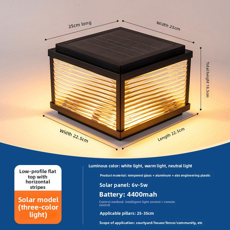 Solar LED Pillar Light - IP65 Waterproof 3 Colour Outdoor Garden Post Light