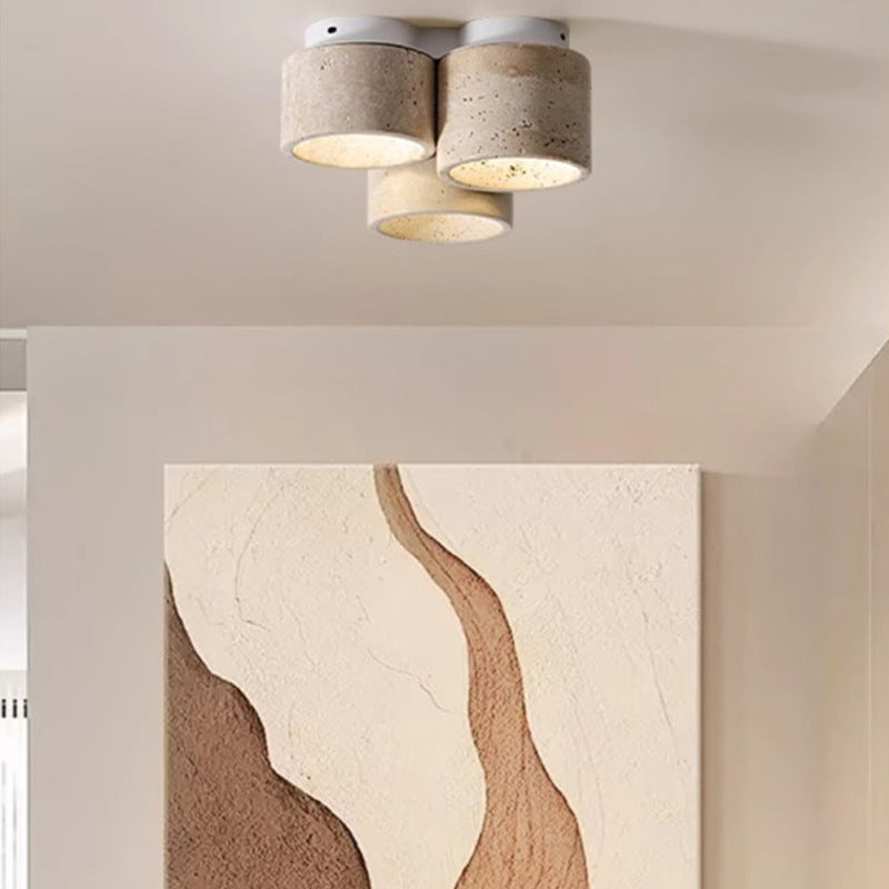 Wabi-Sabi Travertine LED Ceiling Light - Modern Stone Flush Mount Ceiling Lamp