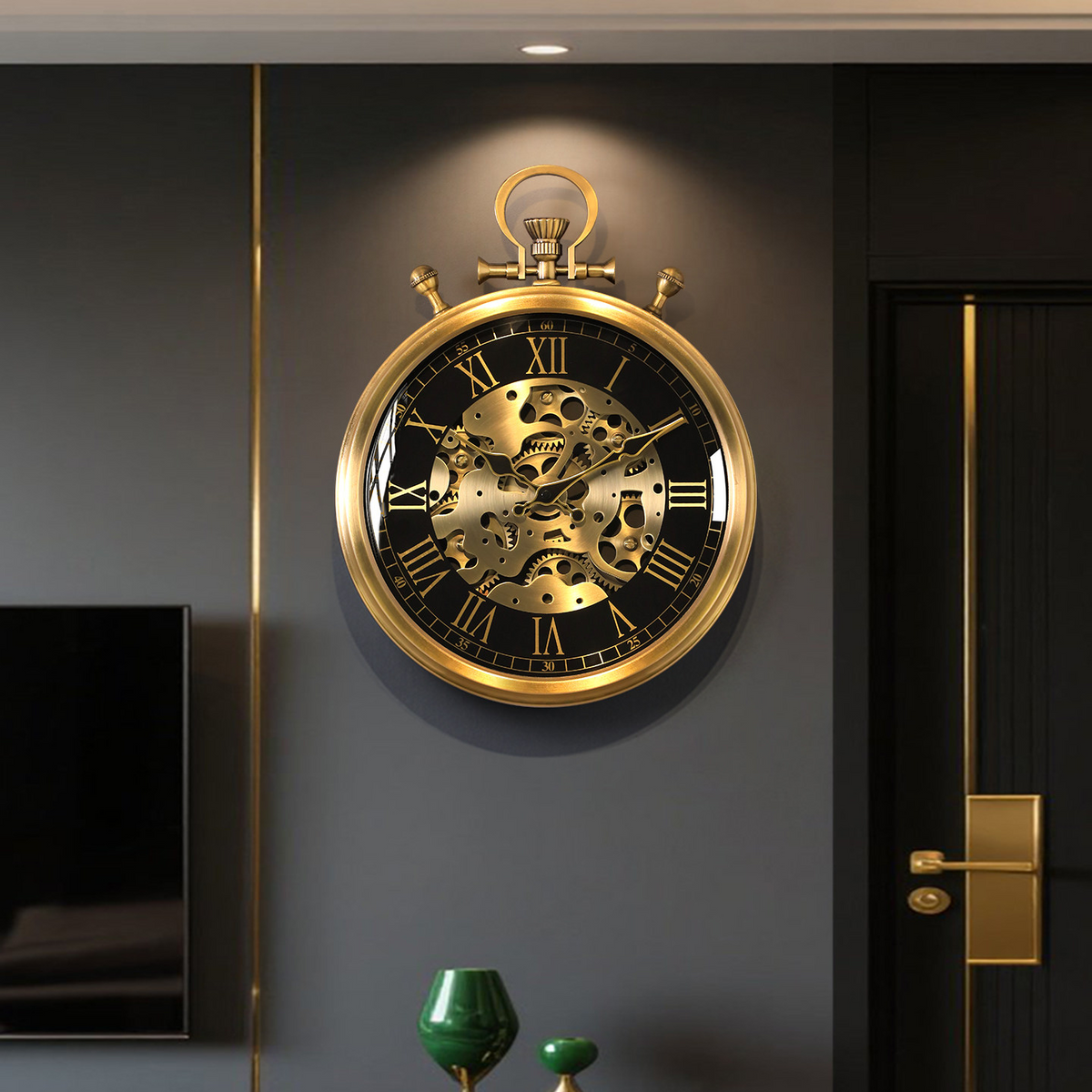 Industrial Gear Wall Clock - Silent Quartz Steampunk Metal & Glass Decorative Clock