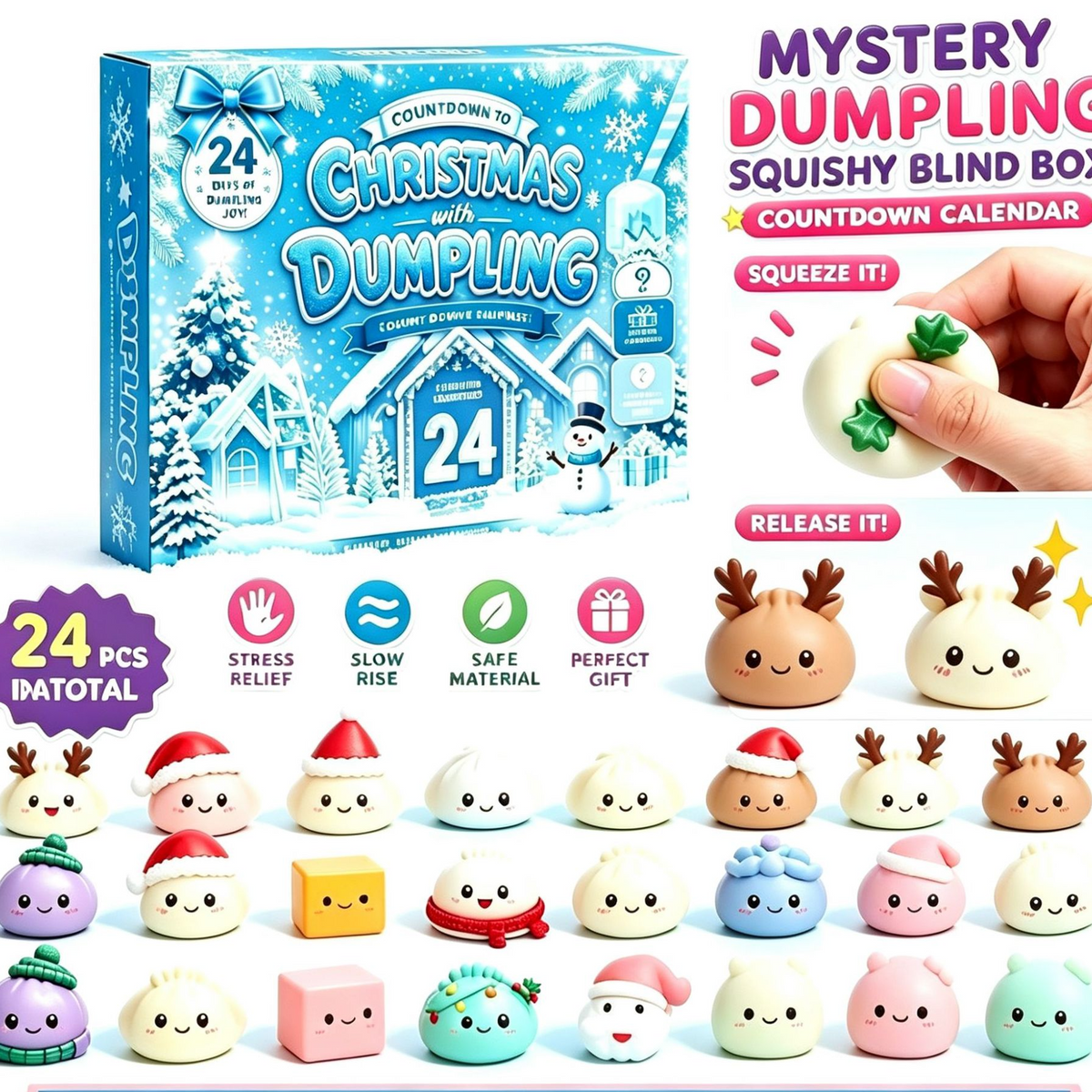 Christmas Advent Calendar Blind Box - 24 Day Squishy Sensory Countdown Gift