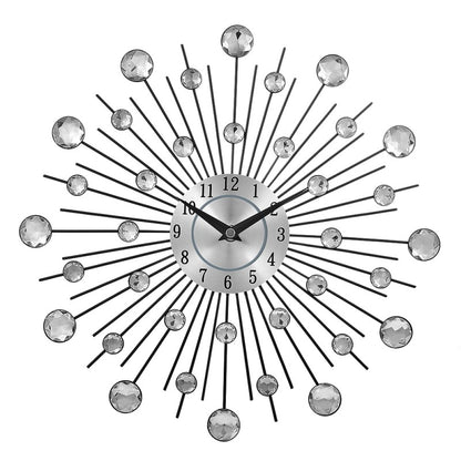 Crystal Silver Iron Wall Clock–Modern Decorative Quartz Wall Clock for Living Room, Bedroom & Office