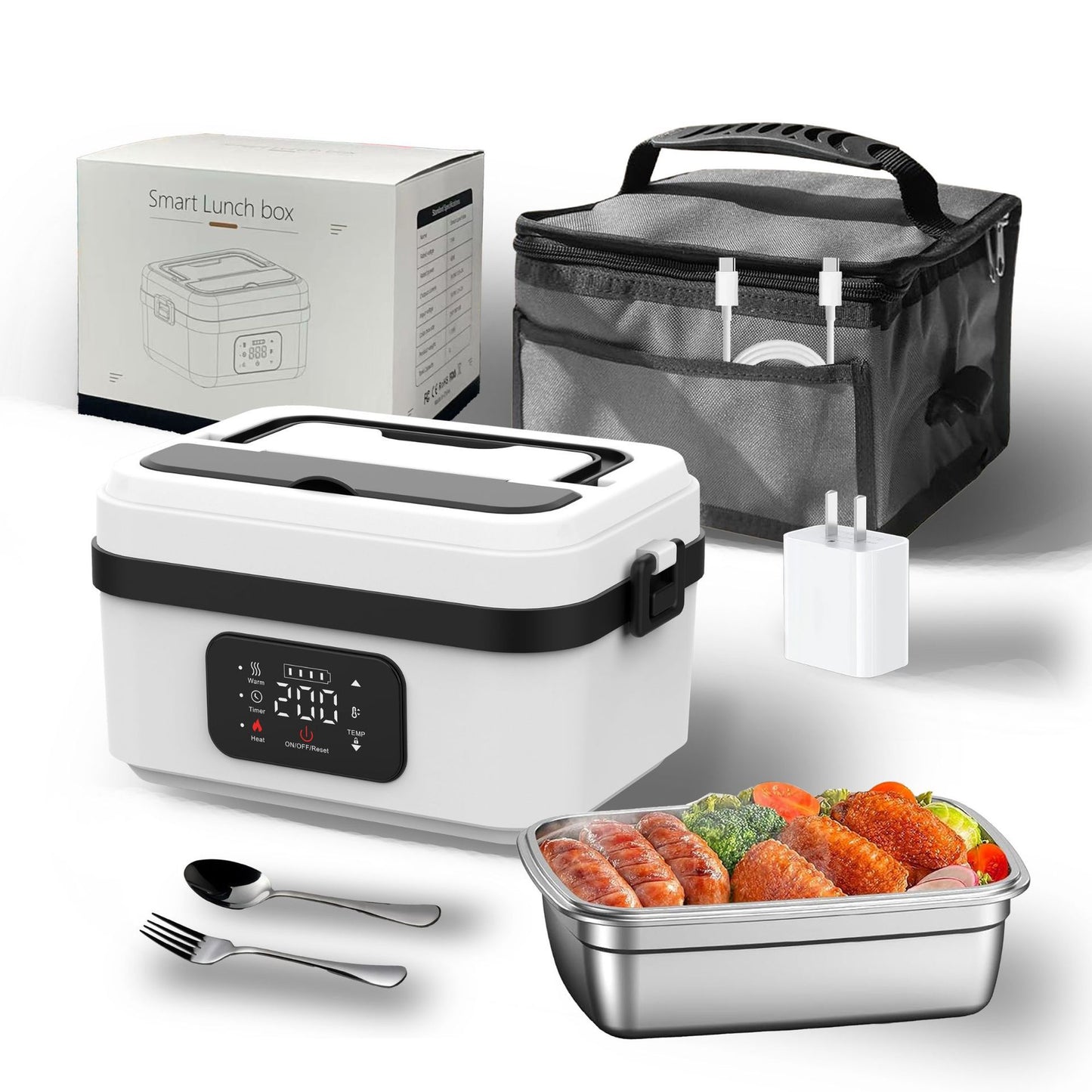 Portable Electric Lunch Box–USB Rechargeable Food Warmer with Stainless Steel Container