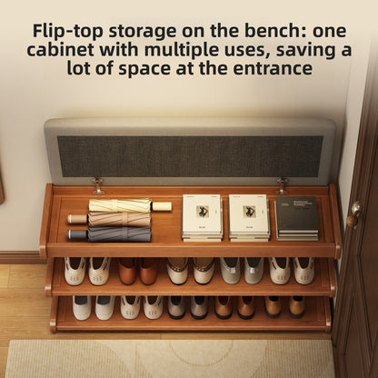 Bamboo Shoe Storage Bench with Seat - Flip-Top Entryway Shoe Organiser