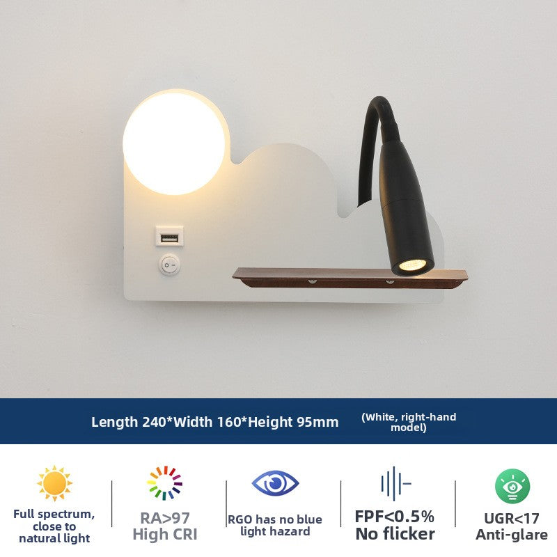 Modern Shaped LED Wall Reading Light with USB - Dimmable Bedside Wall Lamp