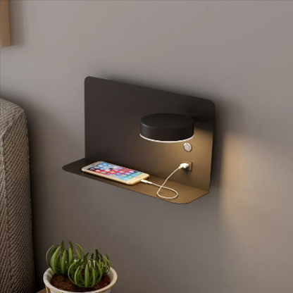Nordic Wall Bedside Lamp with USB–Adjustable LED Wall Light, Rotatable Head Night Light (Black & White)