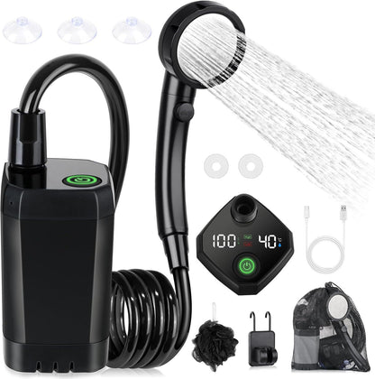 Portable Rechargeable Camping Shower–High-Pressure Outdoor Shower With Digital Temperature Display