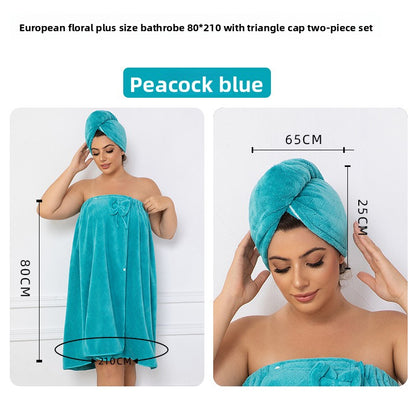 Women's Coral Fleece Bath Wrap Set – Quick-Dry Towel Wrap & Hair Towel For Plus Size