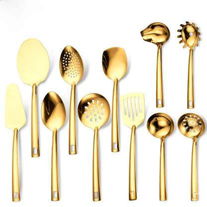 Stainless Steel Kitchen Utensil Set - 6 or 11 Piece Mirror Polished Cooking Tools with Square Handles