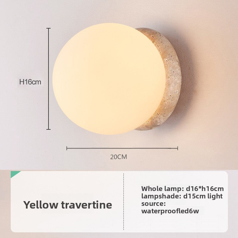 Yellow Travertine LED Wall Light - Retro Stone Indoor & Outdoor Feature Lamp