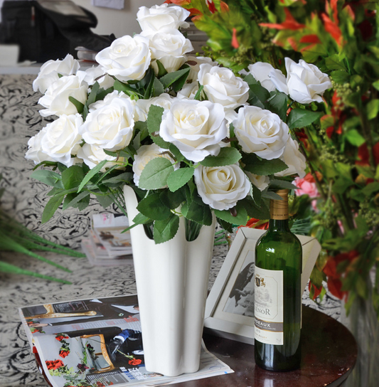 12 Head Faux Rose Bouquet–European Style Silk Flowers for Home & Wedding Décor