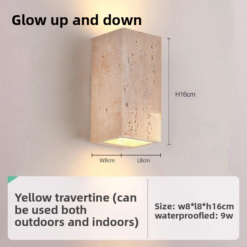 Yellow Travertine LED Wall Light - Retro Stone Indoor & Outdoor Feature Lamp