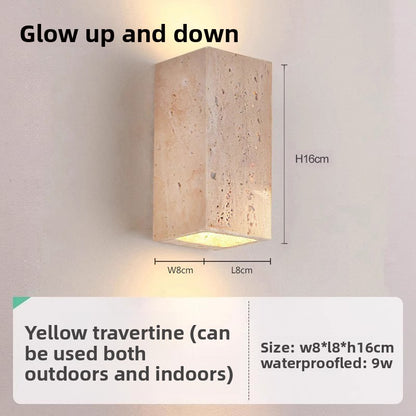 Yellow Travertine LED Wall Light - Retro Stone Indoor & Outdoor Feature Lamp