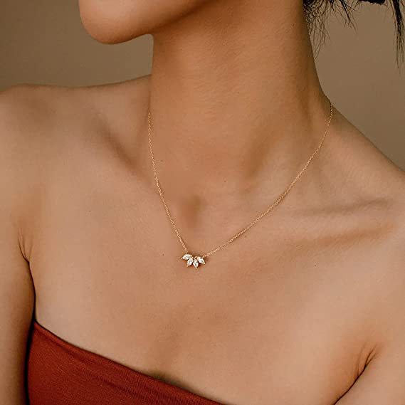 Leaf Necklace–Rhinestone Pendant Necklace, Gold & Silver Adjustable Chain Jewellery for Women