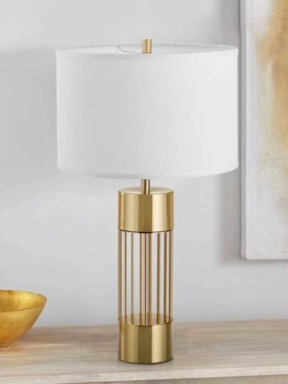 Nordic Copper Finish Table Lamp - Modern LED Bedside & Living Room Lamp with Fabric Shade