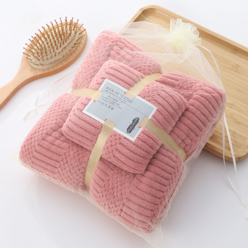 Coral Fleece Towel Set-Ultra Soft Microfiber Bath & Hand Towels-Super Absorbent Quick Dry Bathroom Towels (35x75cm & 70x140cm)