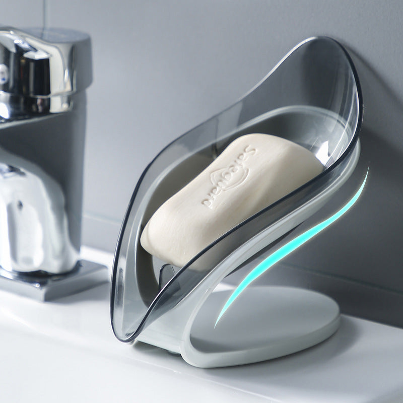 Leaf Soap Holder with Drain-Self Draining Suction Cup Soap Dish-Bathroom Sink Soap Saver Tray