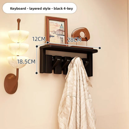 Solid Wood Piano Key Wall Hook Rack with Shelf - Entryway Coat & Key Organiser