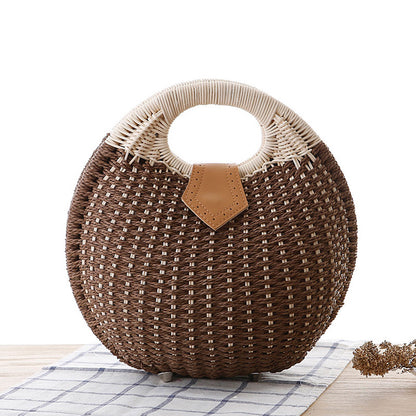 Women's Woven Rattan Handbag–Summer Beach Tote, Straw Shoulder Bag & Holiday Handbag