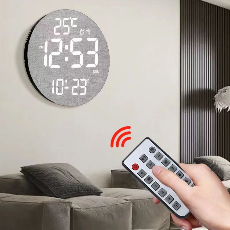 12 Inch Bamboo LED Digital Wall Clock - Remote Control Calendar, Temperature & Alarm Display