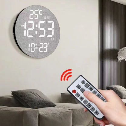 12 Inch Bamboo LED Digital Wall Clock - Remote Control Calendar, Temperature & Alarm Display