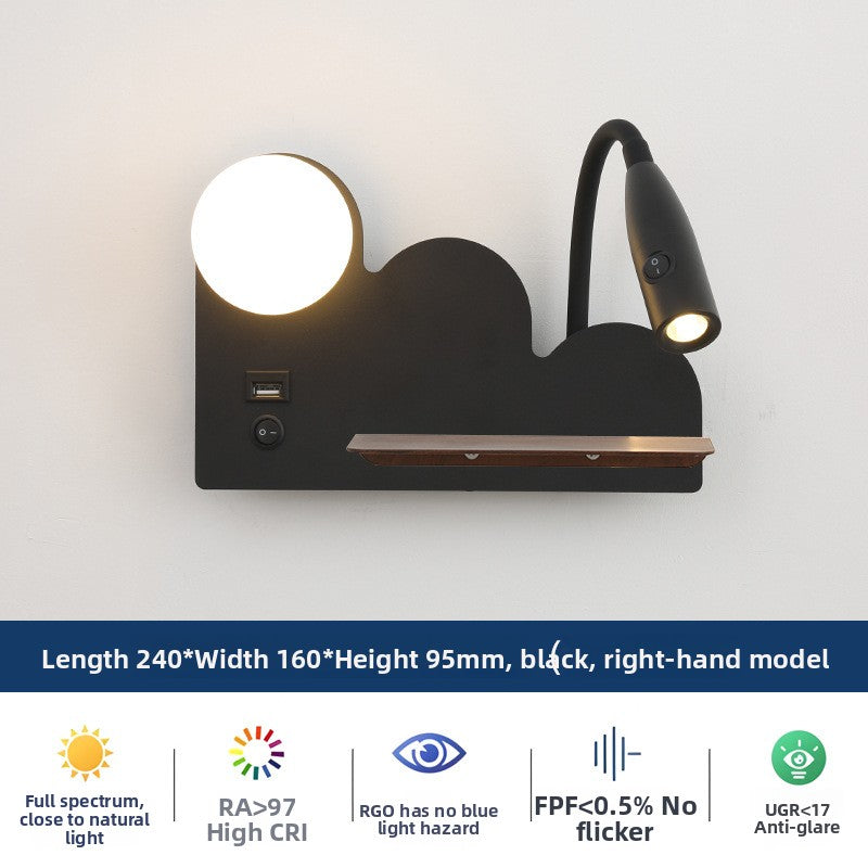 Modern Shaped LED Wall Reading Light with USB - Dimmable Bedside Wall Lamp