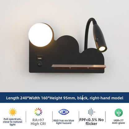 Modern Shaped LED Wall Reading Light with USB - Dimmable Bedside Wall Lamp
