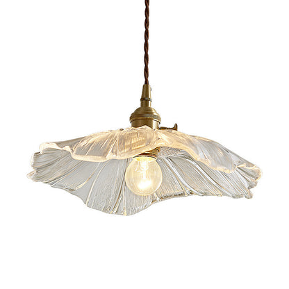 Modern Glass Pendant Light - Nordic Copper Lotus LED Hanging Ceiling Light