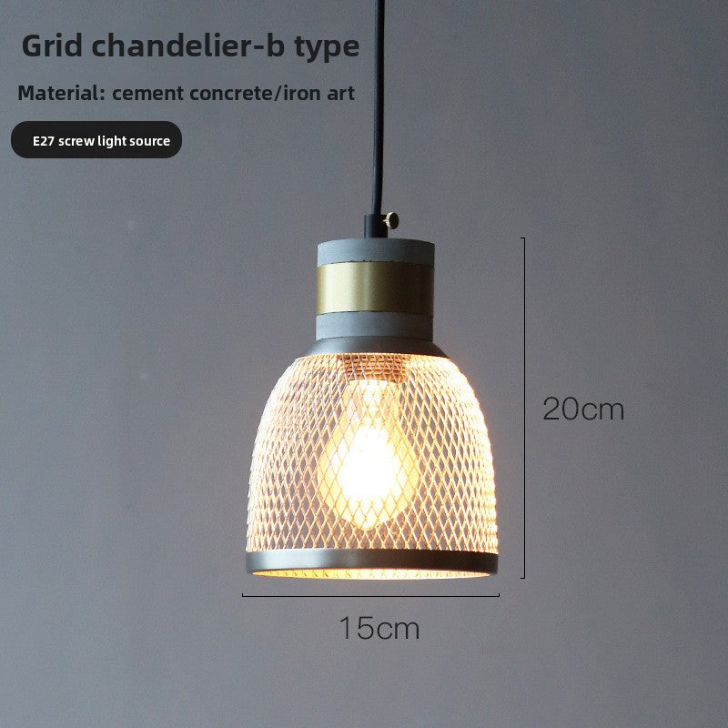 Industrial Style Cement Pendant Light - Vintage Iron Mesh Hanging Chandelier