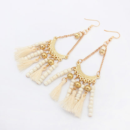 Water Drop Gemstone Tassel Earrings–Long Alloy Drop Earrings with Crystal Stones, Statement Jewellery (Multicolor)