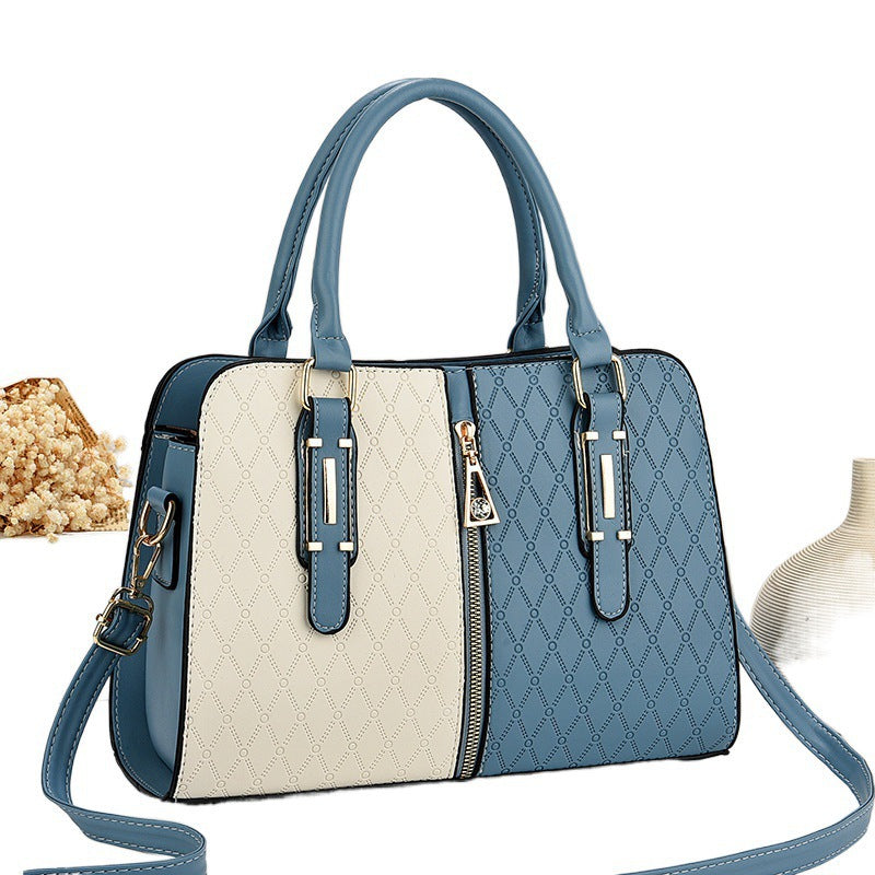 Large Capacity Colour Block Shoulder Bag–Stylish Women's PU Leather Handbag