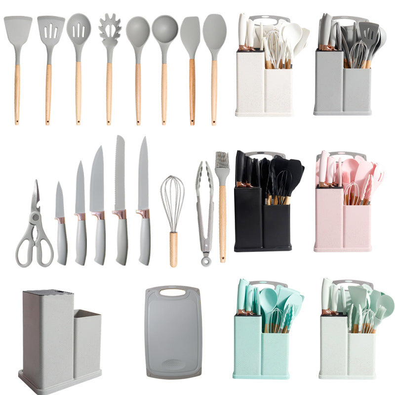 19-Piece Silicone Kitchen Utensil Set–Non-Stick Cooking Tools with Beech Wood Handles, Heat Resistant Kitchen Set