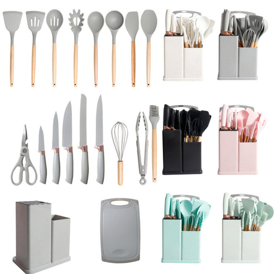 19-Piece Silicone Kitchen Utensil Set–Non-Stick Cooking Tools with Beech Wood Handles, Heat Resistant Kitchen Set