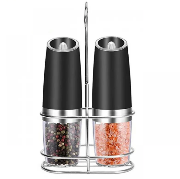 Automatic Gravity Electric Salt & Pepper Grinder–Adjustable Ceramic Spice Mill, LED Light, Stainless Steel/ABS Kitchen Grinder Set
