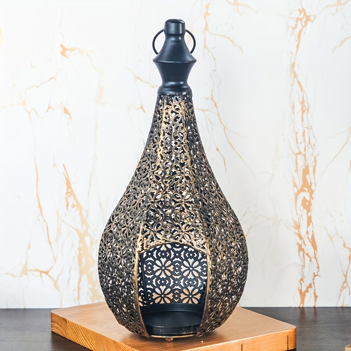 Moroccan Iron Lantern Candle Holder–Vintage Hollow Metal Lantern for Home Décor & Ambient Lighting